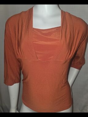 Women's Scoop-Neck Orange  Mid-Sleeve Top